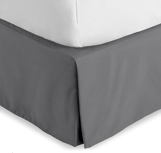Bare Home Twin XL Bed Skirt - 15-Inch Tailored Drop Easy Fit - Bed Skirt for Twin Extra Long Beds - Center & Corner Pleats (Twin XL, Grey)