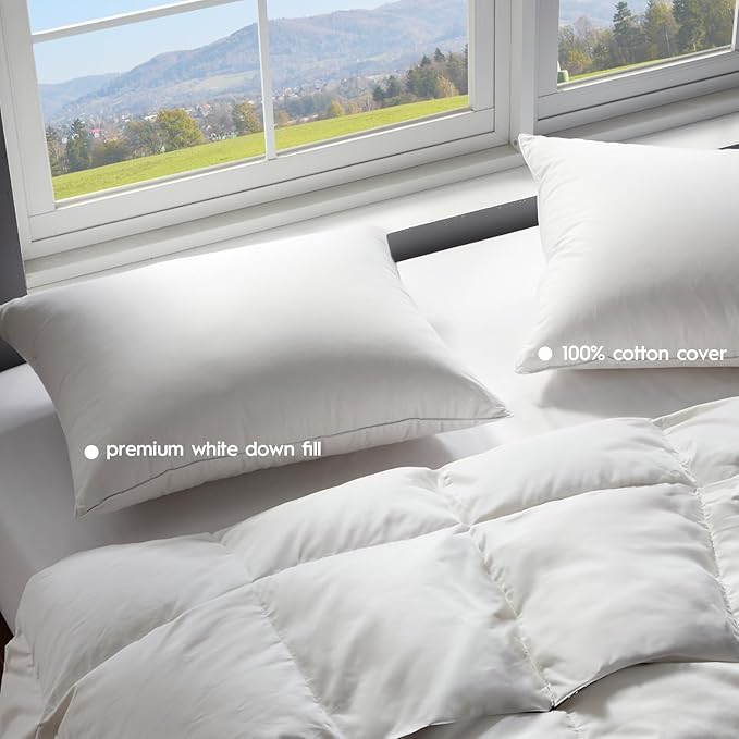 Globon Ultra Soft Down Pillow King Size, All Down Filled Bed Pillow for Sleeping, 100% Cotton Shell 500 Thread Count, Soft Hotel Collection Down Feather Pillow 20" x 36" 1 Pack
