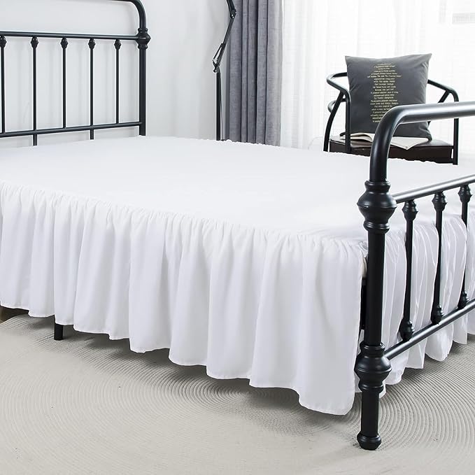 Bed Skirt Twin Size Ruffled Bed Skirt with Split Corners, 16 Inch Drop Dust Ruffle Bed Skirt with Platform, White, Twin - 16" Drop