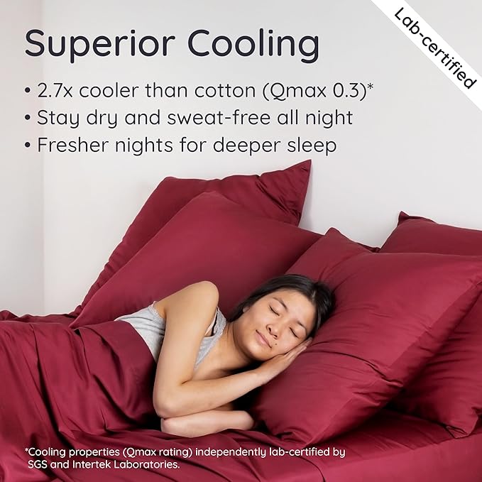 Bambaw 100% Viscose Derived from Bamboo Fitted Sheet Only, Full Size Fitted Bed Sheets Only, Cooling Fitted Sheet Full Size, 15’’ Deep Fitted Sheet with Straps, Soft Fitted Full Sheet Only (Burgundy)