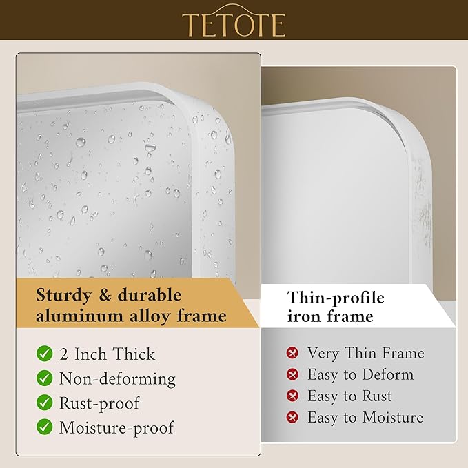 TETOTE 22 x 30 White Mirror for Bathroom Metal Frame Wall Mounted Rectangle Mirror for Vanity with Sandy Textured Surface(Horizontal/Vertical)