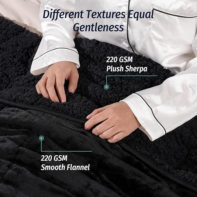 Wemore Sherpa Fleece Weighted Blanket for Adult 20 lbs Dual Sided Cozy Fluffy Heavy Blanket,Ultra Fuzzy Throw Blanket with Soft Plush Flannel Top,60 x 80 inches Black on Both Sides