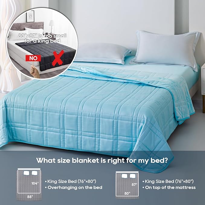 King Size Weighted Blanket 40lb(88''x104'' , Dual-Sided), Reversible Cozy Warm Velvet & Cooling Tencel Fabric King Weighted Blanket for Adults & Couples All Season Use - Carry Bag Included, Lake Blue