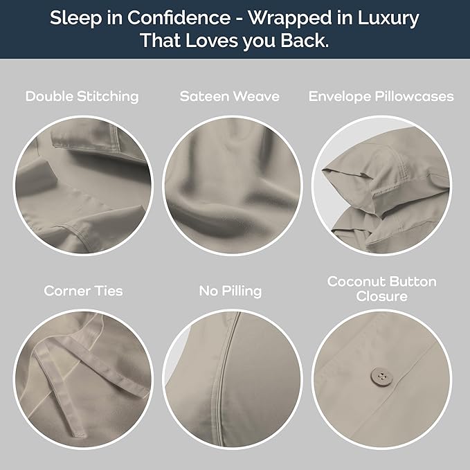 Olive + Crate Tencel Eucalyptus Cooling Duvet Cover Set - Hypoallergenic, Lyocell Tencel Duvet Cover - Temperature Regulating with Hidden Button Closure & Corner Ties - Queen Size [Taupe Sand]