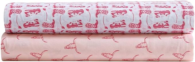 Wrangler - Twin Bed Sheets, Ultra-Soft & Lightweight Bedding with Matching Pillowcase, Lightweight Bed Set for All Season Comfort, Oeko-Tex Certified (Steer Skulls Pink)