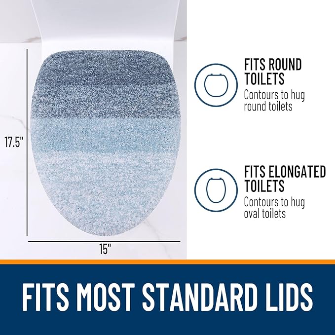 OLANLY Soft Microfiber Bathroom Toilet Lid Cover, Machine Washable Covers, 17.5x15, Stays in Place Rubber Backing, Fits Most Round, Elongated and Oblong Lids, Accessories Decor, Blue
