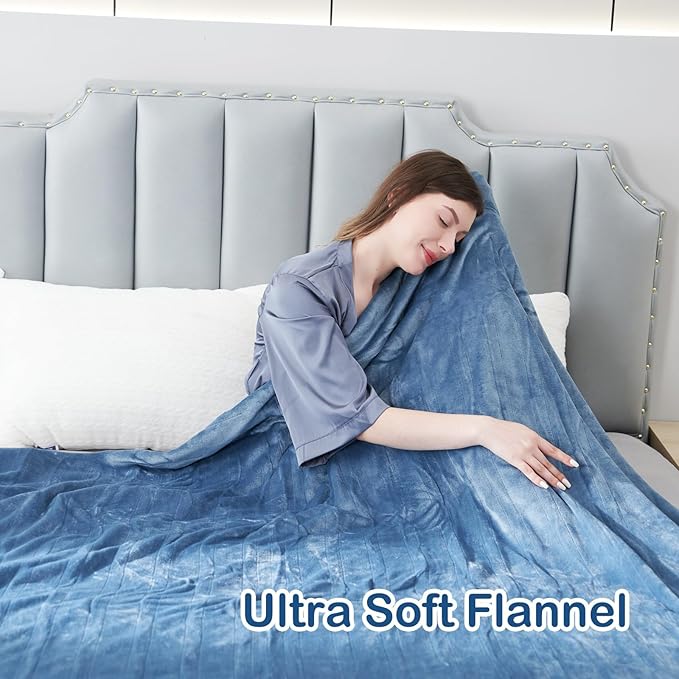 Electric Heated Blanket Throw Size, 50" x 60" Heated Throw with 6 Heating Levels & 3 Hours Auto Off, Machine Washable, ETL & FCC Certified Home Office Use, Blue