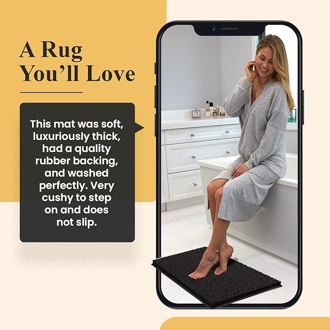 MAYSHINE Plush Shaggy Chenille Bath Mat | Extra Soft, Super Absorbent, Non-Slip Bathroom Rug | Fluffy Microfiber, Area Rug Sets for Bathroom Floor, Kitchen, Living Room | 24"x17" | Beige