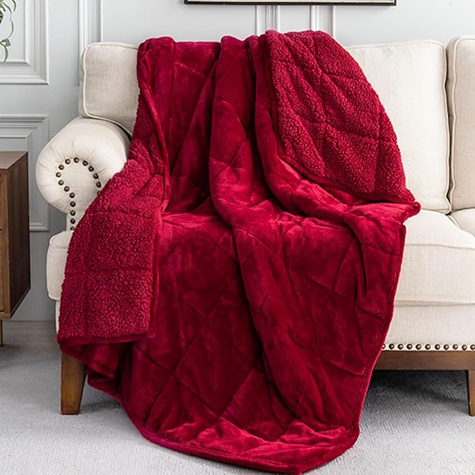 Uttermara Sherpa Fleece Weighted Blanket 15 lbs for Adult, Unicolor Ultra-Soft Fleece and Sherpa, Dual Sided Cozy Plush Blanket for Sofa Bed, 48 x 72 inches, Red