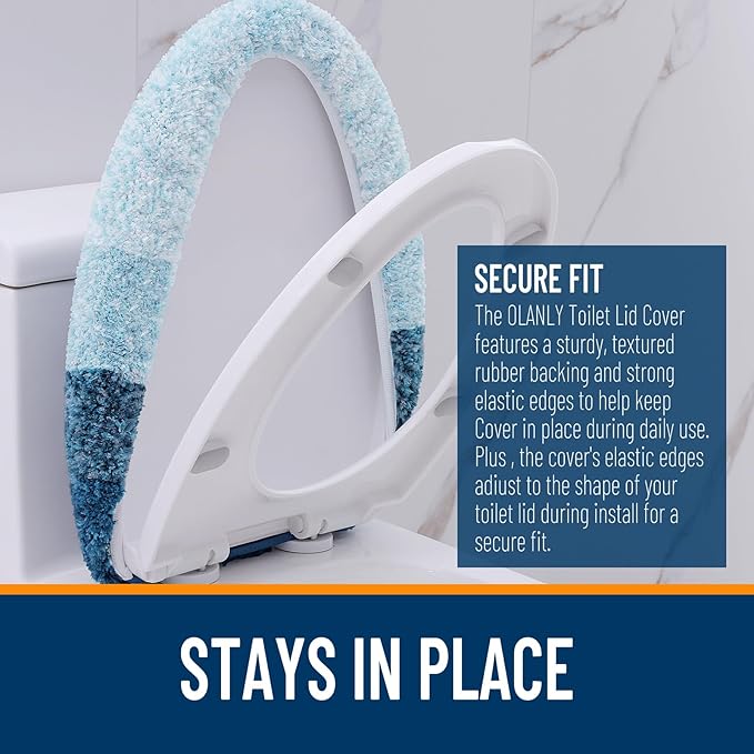 OLANLY Soft Microfiber Bathroom Toilet Lid Cover, Machine Washable Covers, 17.5x15, Stays in Place Rubber Backing, Fits Most Round, Elongated and Oblong Lids, Accessories Decor, Peacock Blue
