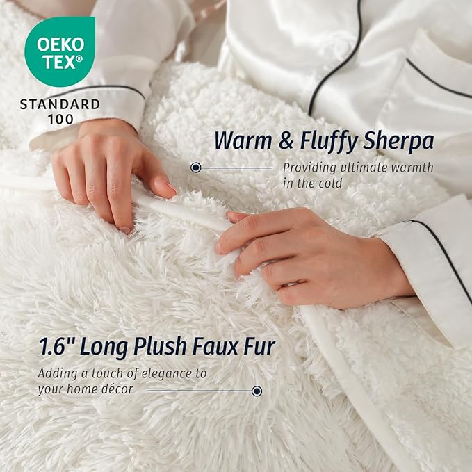 Wemore Shaggy Long Fur Faux Fur Weighted Blanket, Cozy and Fluffy Plush Sherpa Long Hair Blanket for Adult 20lbs, Fluffy Fuzzy Sherpa Reverse Heavy Blanket for Bed, Couch, Cream White, 60 x 80 Inches