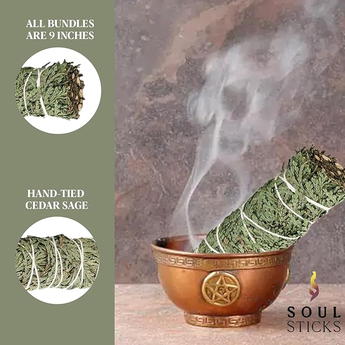 Soul Sticks Organic Cedar Sage Smudge Stick 1 Pack - 9 Inch | Floral Sage House Blessing | Cleansing House & Negative Energy