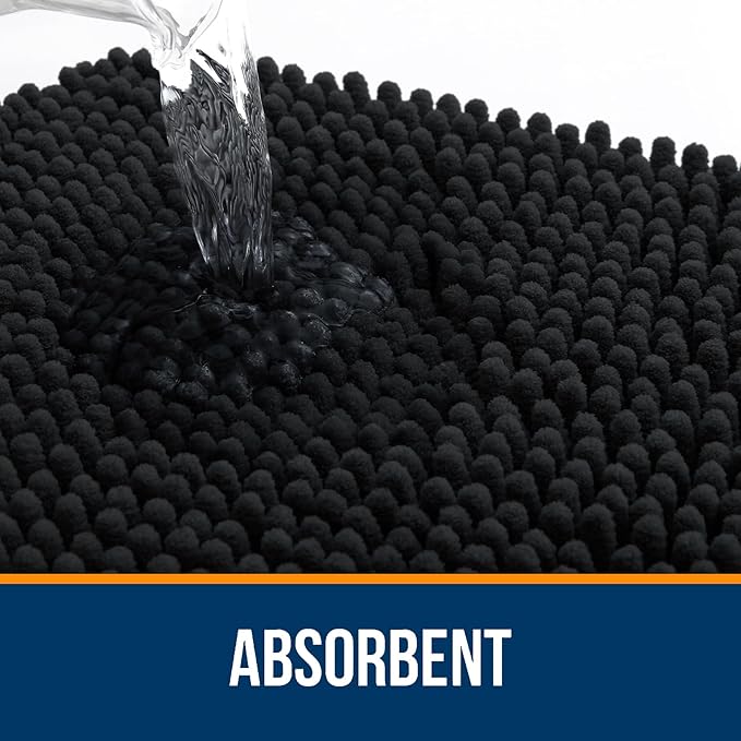 OLANLY Bathroom Rugs 34x21, Extra Soft Absorbent Chenille Bath Rugs, Rubber Backing Quick Dry, Machine Washable Bath Mats for Bathroom Floor, Tub and Shower, Home Decor Accessories, Black
