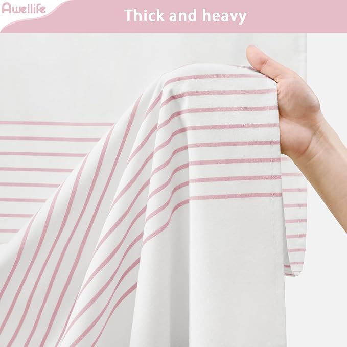 Awellife Boho Pink Shower Curtain for Bathroom Stripe Tassel Shower Curtain 72 X 72 Inches Farmhouse Cotton Girls Coral