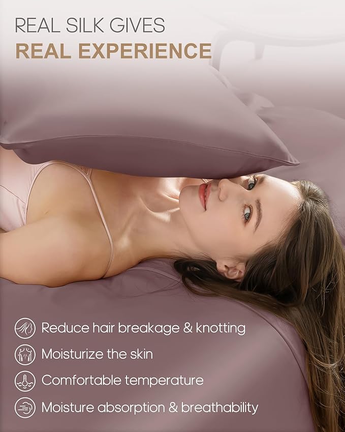 THXSILK 22 Momme 100% Pure Mulberry 6A+ Silk Pillowcase for Hair and Skin with Zipper Closure, Cooling, Natural, Organic, Double Sided Silk Pillow Case (Purple, Queen 20"x30", 1pc)