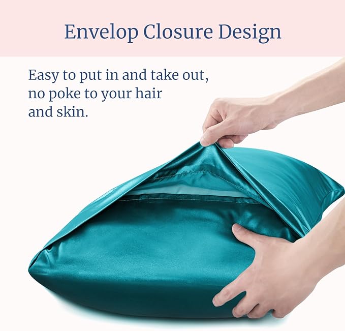 BEDELITE Satin Pillowcase for Hair and Skin, Super Soft and Cooling Similar to Silk Pillow Cases 2 Pack with Envelope Closure, Gift for Women Men(20"x30" Queen Size, Teal)
