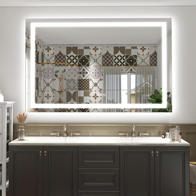 60x30 Lighted Bathroom Mirror for Wall, LED Illuminated Vanity Mirror with Lights, Dimmable, Anti-Fog, ETL Listed (Backlit and Front Lighted)