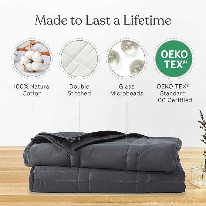Baloo Weighted Blanket for Adults 20 lb (Midnight, 60"x80") | Cool & 100% Cotton | Machine Washable & Dryer Safe | Glass Microbead Fill