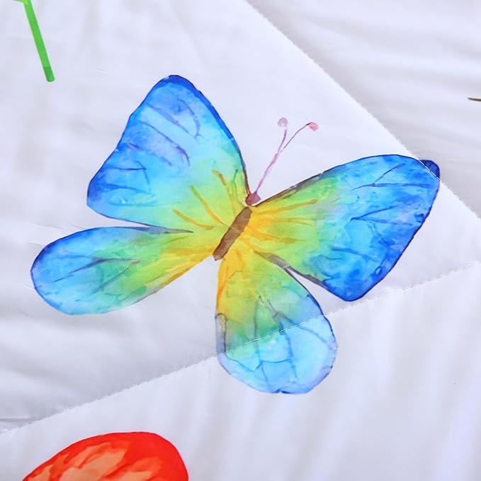 Wajade 7 Piece Butterfly Comforter Set for Girls Kids Cute Colorful Butterfly Flowers Floral Bedding Set Twin Size with Sheet and 2 Pillowcases 2 Pillow Shams Bed in a Bag as Birthday Choice