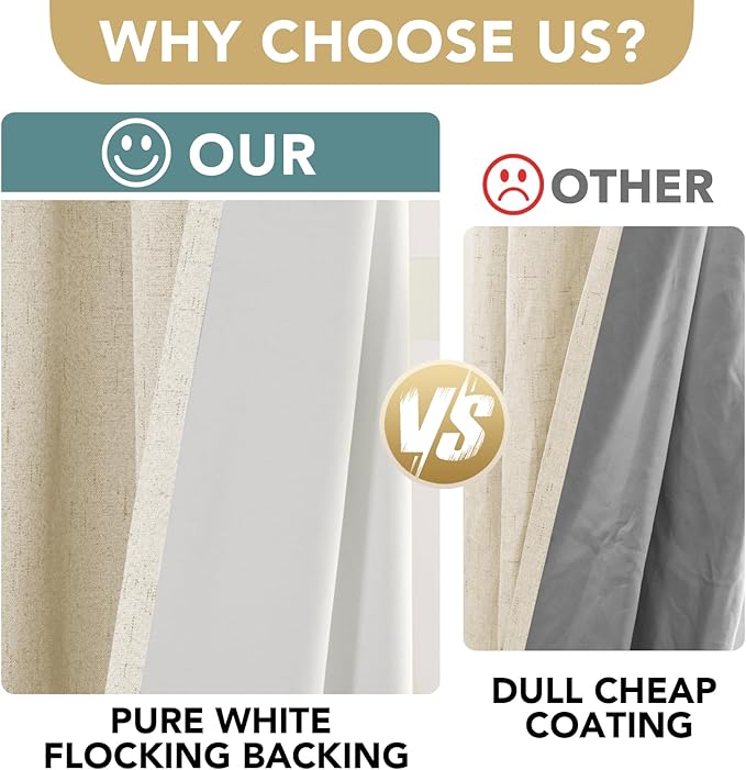 H.VERSAILTEX 100% Blackout Curtains for Bedroom Thermal Insulated POLYESTER,ACRYLIC Textured Curtains Heat and Full Light Blocking Drapes Living Room Curtains 2 Panel Sets, Bleached Sand, 52x84inch