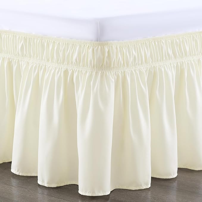 RIMELA Bed Skirt King Size 12 Inch Drop, Wrap Around Elastic Bedskirt Solid Microfiber Luxury Hotel Quality Fabric, Easy to Install Machine Washable Wrinkle & Fade Resistant, Cream Yellow