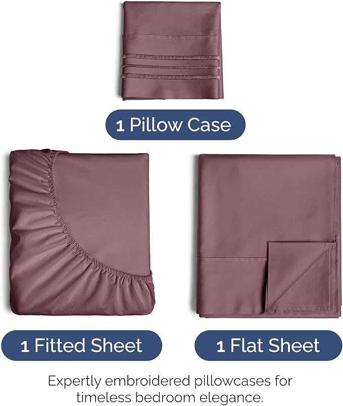 Twin XL Size 3 Piece Sheet Set - Extra Soft, Breathable & Cooling Sheets - Hotel Luxury Durable Bed Sheets for Women & Men - Deep Pockets, Easy-Fit & Wrinkle-Free Sheets - Cool Plum Oeko-Tex Sheets