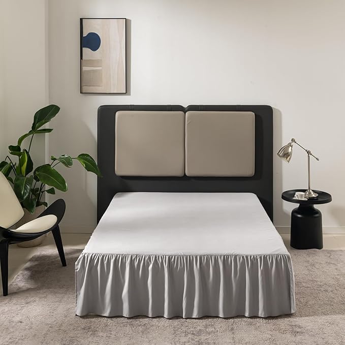 Light Grey Bed Skirt King Size Ruffled Bed Skirt with Split Corners, King Bed Skirt 12 Inch Drop, King Size Bed Skirt Grey for Ruffled Bed Skirt with Split Corners, Bed Skirt King Size