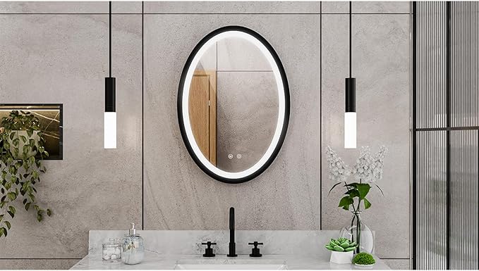 DreamLine Brilliance 28 in. H x 20 in. W Oval Light-up Mirror, Matte Black