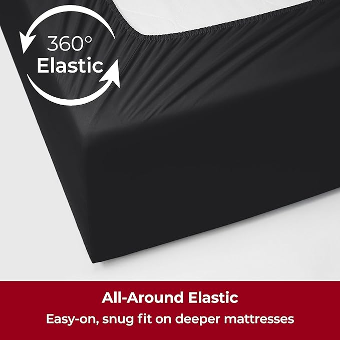 Mellanni Extra Deep California King Sheets - 4 PC Iconic Collection Bedding - Hotel Luxury, Ultra Soft, Cooling Bed Sheets - Wrinkle, Fade, Stain Resistant (Cal King, Black)