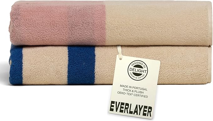 Towels - Ultra Soft, Thick and Plush, Reversible - 2 PC Luxury Bath Towels (27.5"x 54"), 550 GSM,100% Combed Cotton, Made in Portugal, Perfect for Home and Bathroom, Calamine Sky-Janus