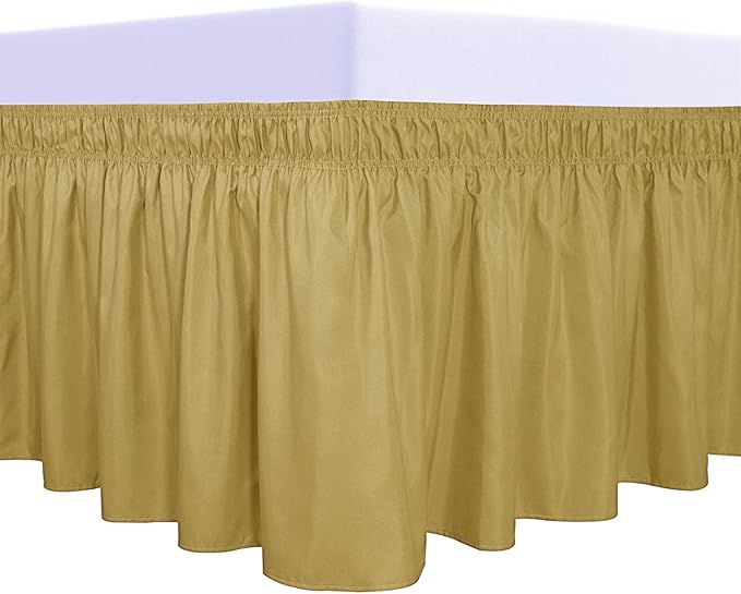 PureFit Wrap Around Ruffled Bed Skirt with Adjustable Elastic Belt - 14 Inch Drop Easy to Put On, Wrinkle Free Bedskirt Dust Ruffles, Bed Frame Cover for Twin,Twin XL and Full Size Beds, Gold