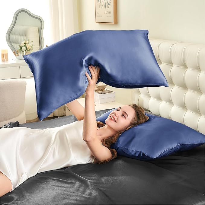 INFIIXSO Mulberry Silk Pillowcase for Hair and Skin, Silk Pillow Cases King Size with Hidden Zipper 20x40 Inches, Extraordinary Smooth and Soft Cooling Pillow Cases for Hot Sleepers(Navy, 1 Pack)