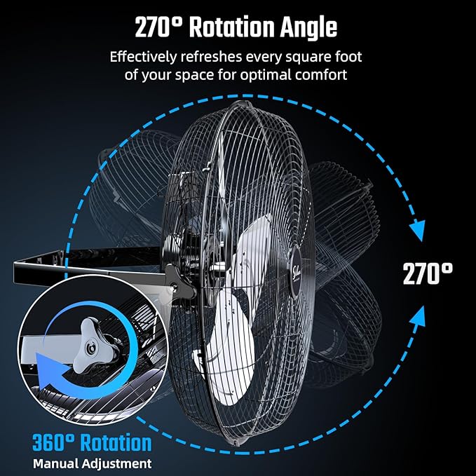 Simple Deluxe 18 Inch Industrial Wall Mount, 3 Speed Commercial Ventilation Metal Fan for Warehouse, Greenhouse, Workshop, Patio, Factory and Basement - High Velocity, Black