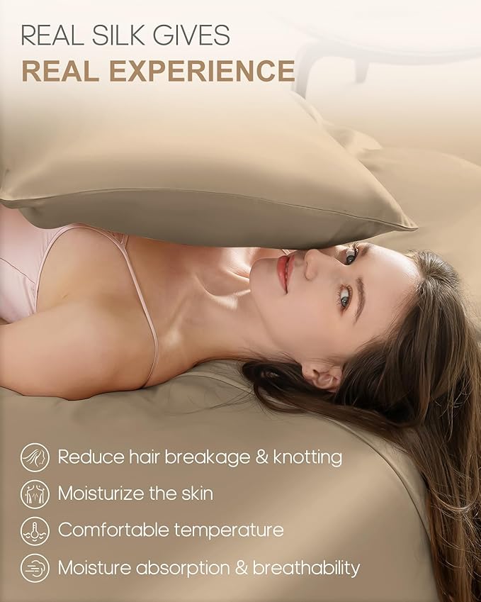 THXSILK 100% Mulberry Silk Pillowcase for Hair and Skin, 22 Momme Grade 6A+ Mulberry Silk Pillow Case, Natural Silk Pillow Case Cover with Zipper, 1pc(California King Size 20"x40", Taupe)