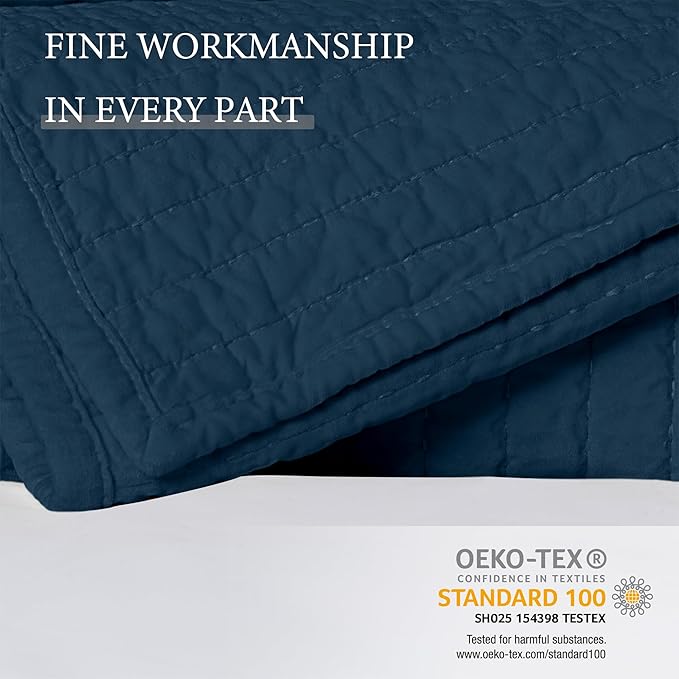 ELEGANT LIFE HOME Velvet Quilt Oversized King Reversible Royal Cotton Velvet Pic-Stitch Bedding Quilt - King Size - 108'' x 92'', Navy