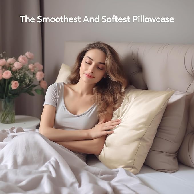 INFIIXSO Mulberry Silk Pillowcase for Hair and Skin, Silk Pillow Cases Queen Size with Hidden Zipper 20x30 Inches, Extraordinary Smooth and Soft Cooling Pillow Cases for Hot Sleepers(Beige, 1 Pack)