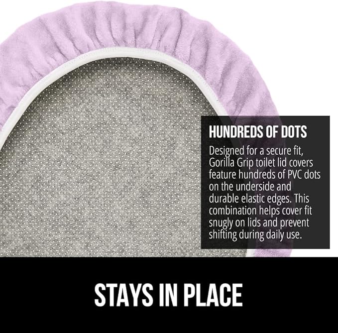 GORILLA GRIP Thick Memory Foam Bathroom Toilet Lid Seat Cover, Soft Velvet Topside, Machine Wash, Plush Cushioned Covers Fits Most Size Lids, Decorative Bath Room Accessories, 19.5x18.5, Light Purple