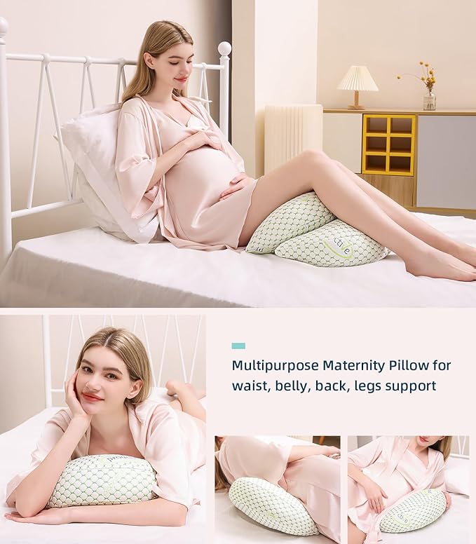 Pregnancy Pillow for Pregnant Women – Comfortable Maternity Pillow for Side Sleepers, Supports Back, Belly, HIPS, and Legs, with Removable & Adjustable Cover (Green, Plus)