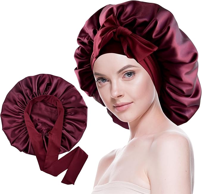 Silk Bonnet for Sleeping Women Satin Bonnet Double Layer Night Sleep Cap with Elastic Tie Band for Curly Natural Hair