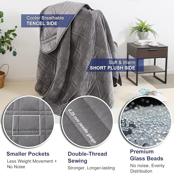 OMYSTYLE Reversible Weighted Blanket 48''x72'' 15lbs for Adults, Warm Short Plush and Cool Tencel Fabric Double-Sided Weighted Blanket for All Season Use - Carry Bag Included