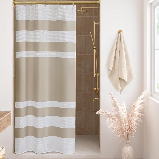 Madison Park Shower Curtain Spa Waffle Weave Stall Shower Curtain for Bathroom 3M Scotchgard Moisture Management, Spa Quality Modern Shower Curtains for Bathroom, Stall 36x72'' Taupe