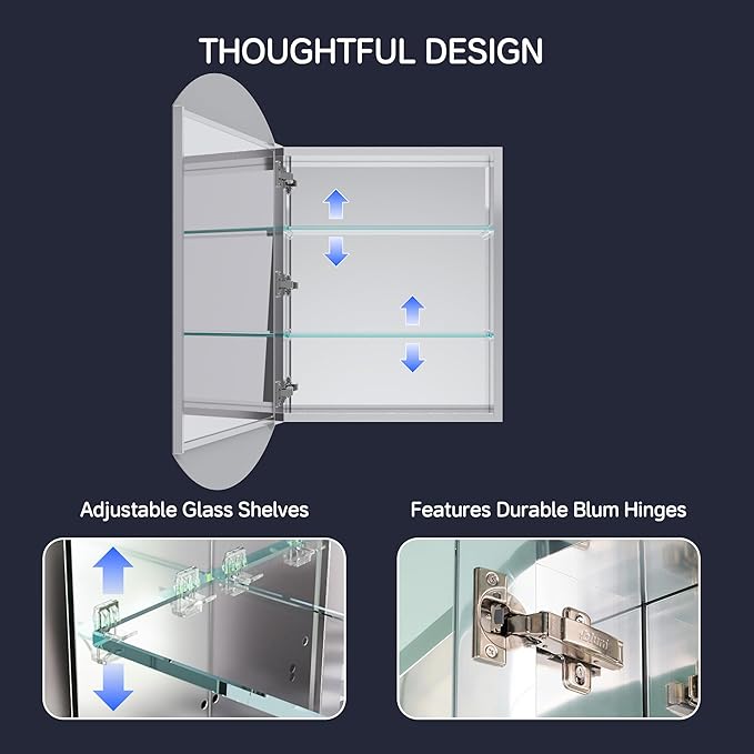 Medicine Cabinet 20" x 32", Bathroom Medicine Cabinet with Mirror, Recessed Medicine Cabinets with Adjustable Shelves, Soft-Closing Door, and Aluminum Alloy Frame - Reverse Installation, Silver