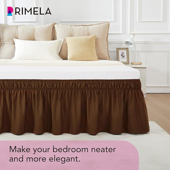 RIMELA Bed Skirt Queen Size 18 Inch Drop, Elastic Bed Skirting for Bed Base and Frame, Bedding Dust Ruffle Easy to Install,Wrap Around Adjustable Bedskirt, Chocolate Brown