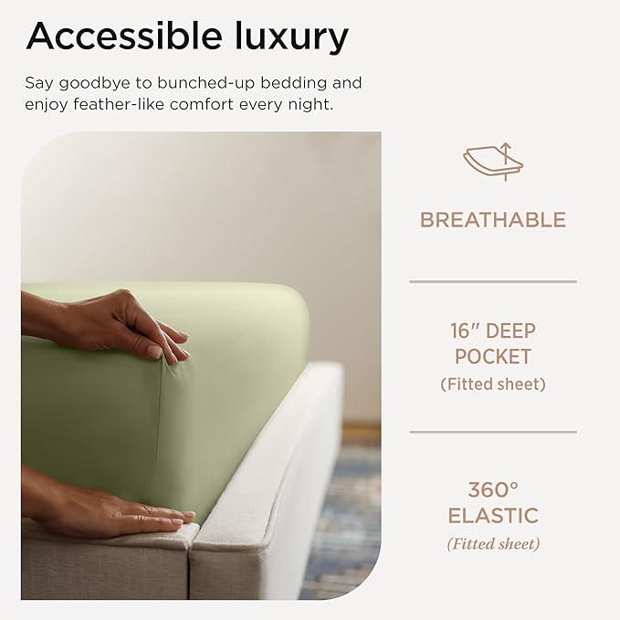 Threadmill Twin Sheet Set | 656 Thread Count 100% Supima Cotton Sheets for Twin Mattress | Solid Sateen Twin Bed Sheets Set with 16” Deep Pocket| Soft Breathable 3-Piece Cooling Sheet Set | Sage Green
