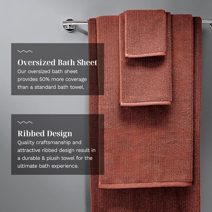 LUXOME Luxury Performance 2-Piece Bath Towel Set | Dual-Loop Design | Ultra Soft | Highly Absorbent | Quick Drying | Clay