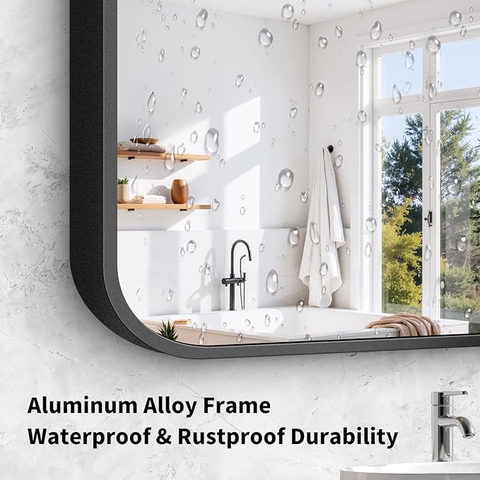 Koonmi Black Framed Bathroom Mirror - 32x72 Inch Shatterproof Tempered Glass Vanity Mirror for Bathroom Sink, Wall Mounted with Matte Aluminum Alloy Frame, No Distortion, Modern Decor