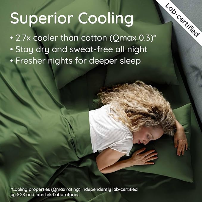 Bambaw 100% Viscose Derived from Bamboo Queen Sheet Set 6 Piece, Queen Size Cooling Sheets for Hot Sleepers, Super Soft Sheets, Deep Pockets Fits Up to 16'' Mattresses (Olive)