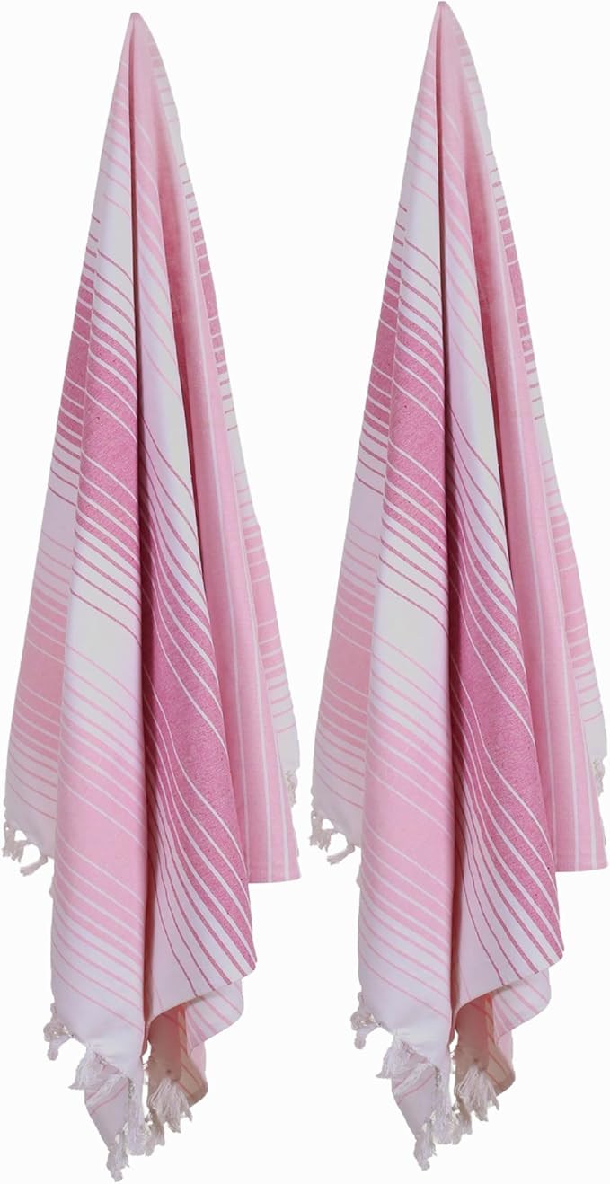 Native Fab Pink Stripe Beach Towels 6 Pack - 100% Cotton Turkish Towel - Oversize 40x71 Inches - Quick Dry, Soft, Sand Resistant Hammam Towels for Adults, Swim, Bath, Pool - Pink and White