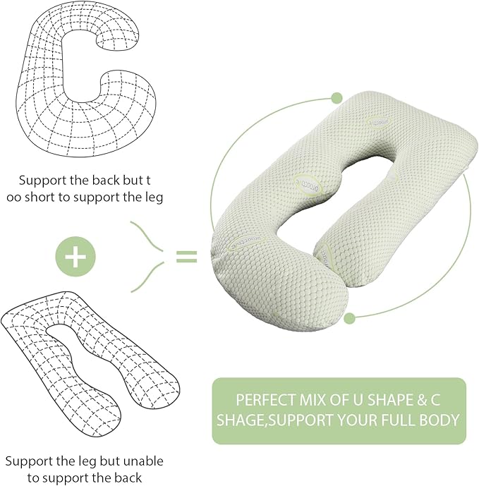 BATTOP Pregnancy Pillows for Sleeping- Full Body Maternity Pillow with Cooling Breathable Cover, U-Shaped Pregnancy Pillow for Side Sleepers - Support for Back,HIPS,Legs,Belly (Mint Green)