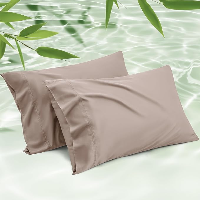Bedsure Pillow Cases Standard Size, Cooling Pillow Cases, Rayon Derived from Bamboo Taupe Pillowcases Standard Set of 2, Breathable & Soft Bedding Pillow Covers with Envelope Closure, 20x26 Inches
